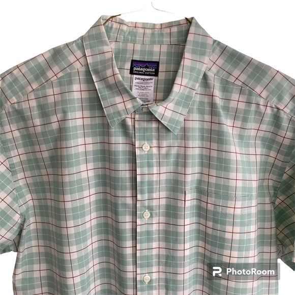 Patagonia Shirt Men's 2XL Mint Green Plaid Button Up Organic Cotton - Picture 3 of 8